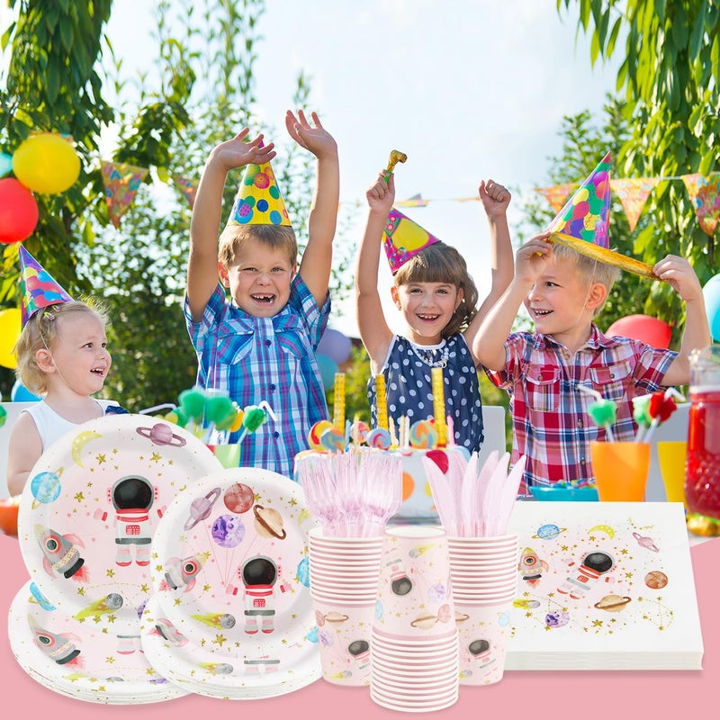 Resflyar 120 PCS Space Party Supplies  Disposable Pink Moon Star Paper Plates Napkins Knives Forks Cups  Outer Space Planet Tableware Set for Birthday  Bachelorette  Baby Shower Decor  Serves 20 Guests - Image 4