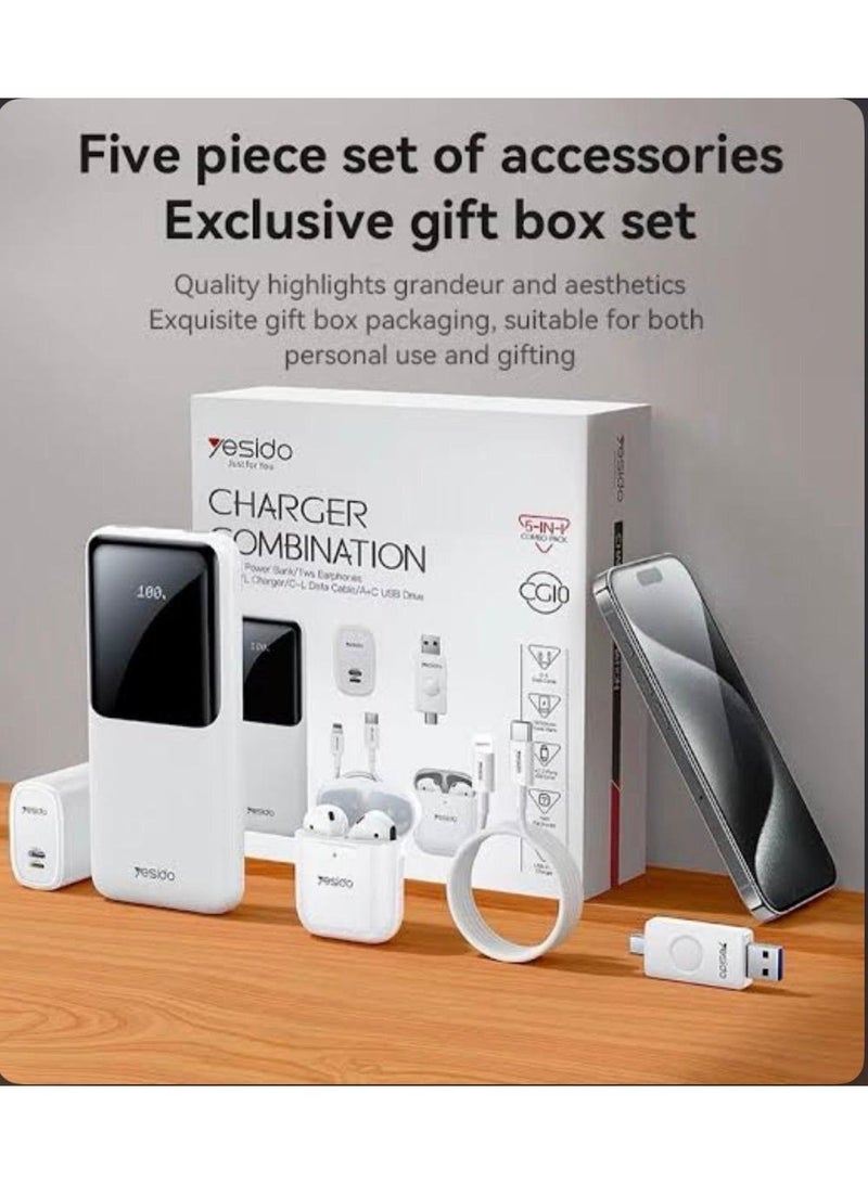 Yesido 5-in-1 Charger Gift Set | Power Bank + TWS Earbuds + Fast Charger + Type-C Cable + USB OTG | Premium Gift Box | UAE Stock - Image 1