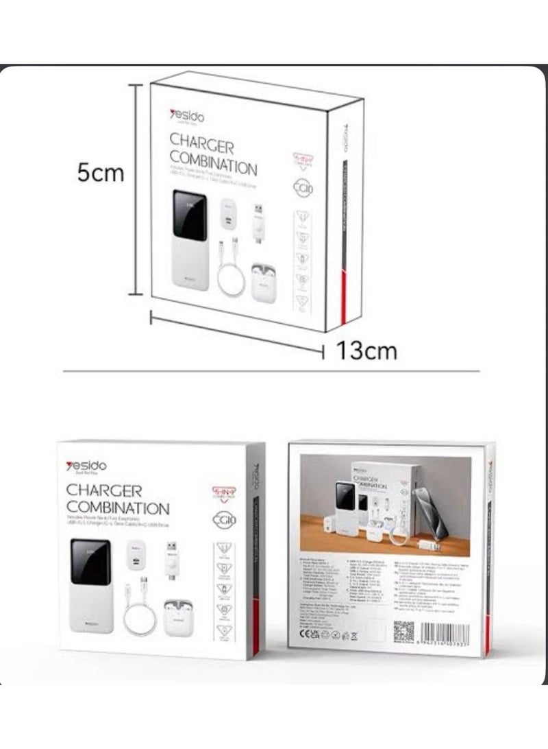 Yesido 5-in-1 Charger Gift Set | Power Bank + TWS Earbuds + Fast Charger + Type-C Cable + USB OTG | Premium Gift Box | UAE Stock - Image 4