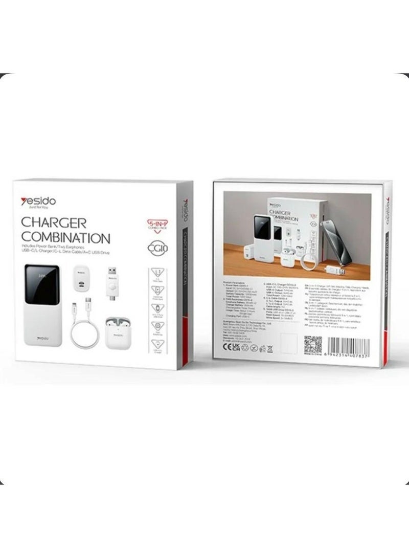 Yesido 5-in-1 Charger Gift Set | Power Bank + TWS Earbuds + Fast Charger + Type-C Cable + USB OTG | Premium Gift Box | UAE Stock - Image 3