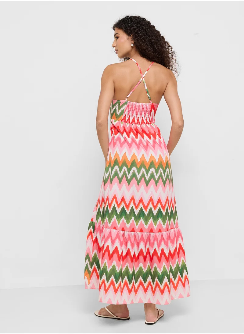 جينجر Chevron Halter Maxi Dress