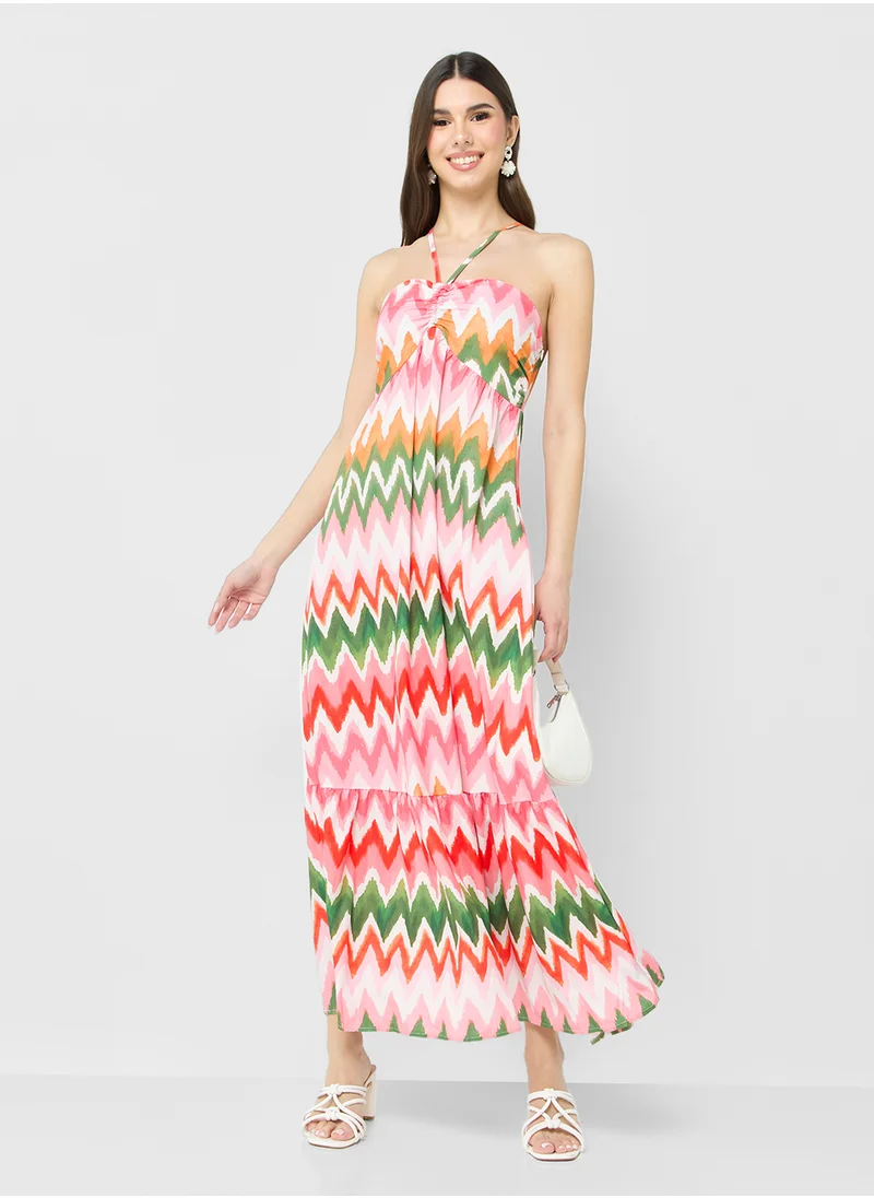 جينجر Halter Neck Tribal Print Boho Dress