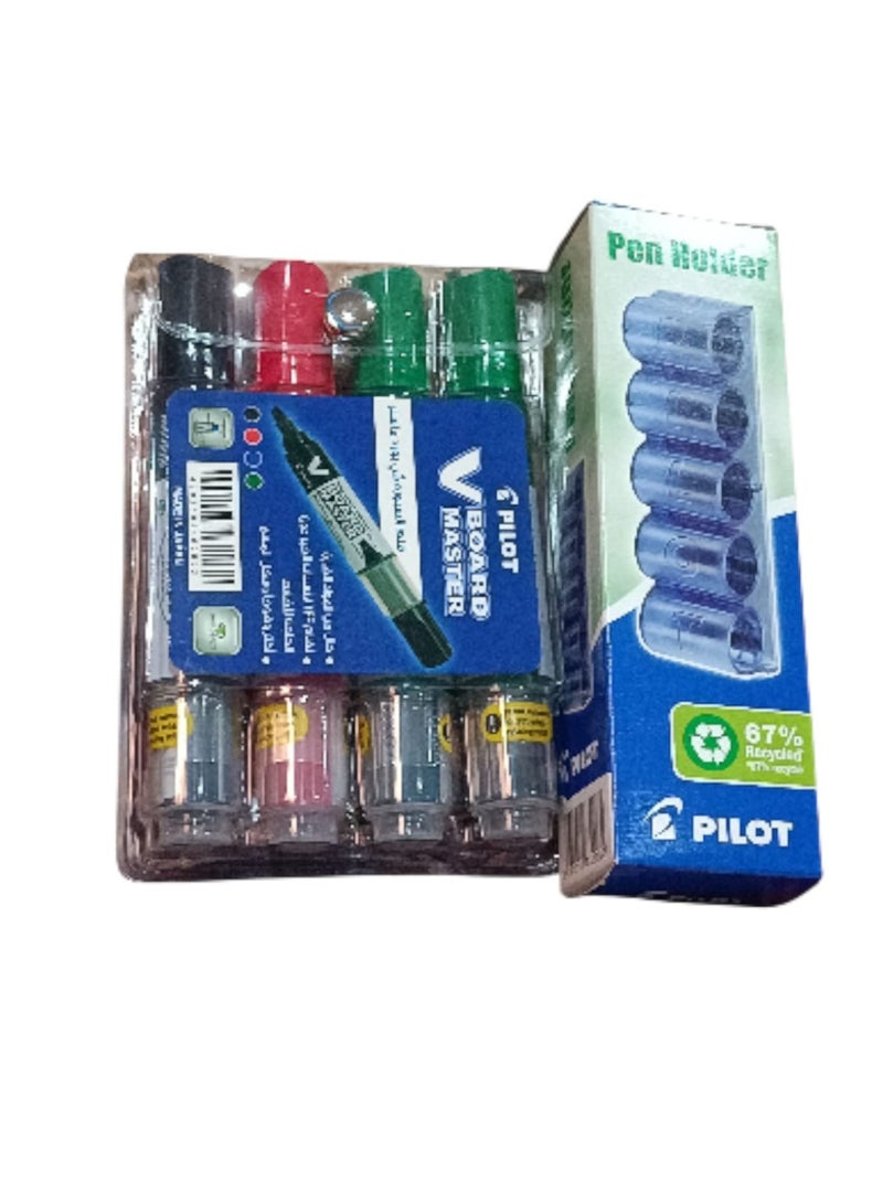 بايلوت طقم أقلام الماركر في بورد ماستر للسبورة البيضاء مكون من 4 قطع متعدد الألوان مع حامل للاقلام مغناطيسي - Image 1