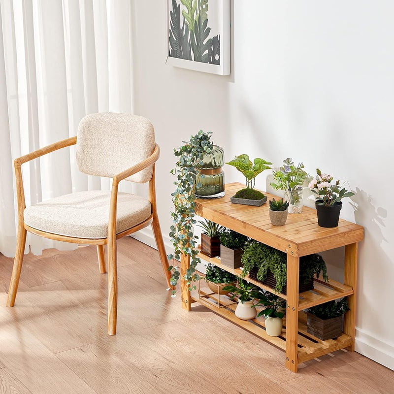 Pipishell Bamboo Shoe Rack Bench, 3-Tier Sturdy Shoe Organizer, Storage Shoe Bench, Holds up to 300lbs for Entryway Bedroom Living Room Balcony (White) - Image 5