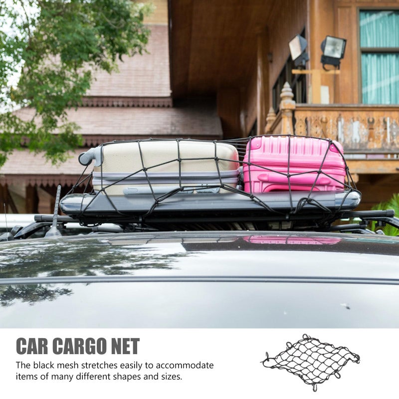 Black Latex Adjustable 40X40Cm Luggage Cargo Net with 6 Hooks for Car Motorcycle Storage - Image 4