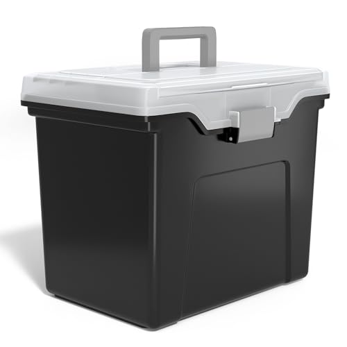 STAPLES File Folder Tote Portable Filing Box for Letter SIze Hanging Folders Security Latch BuiltIn Lid Organizer BlackClear - Image 1