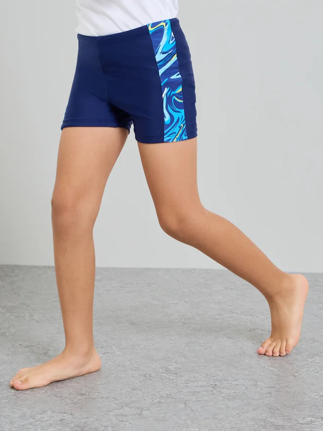 Styli Styli Boys Side Pannel Print Swim Shorts with Cap