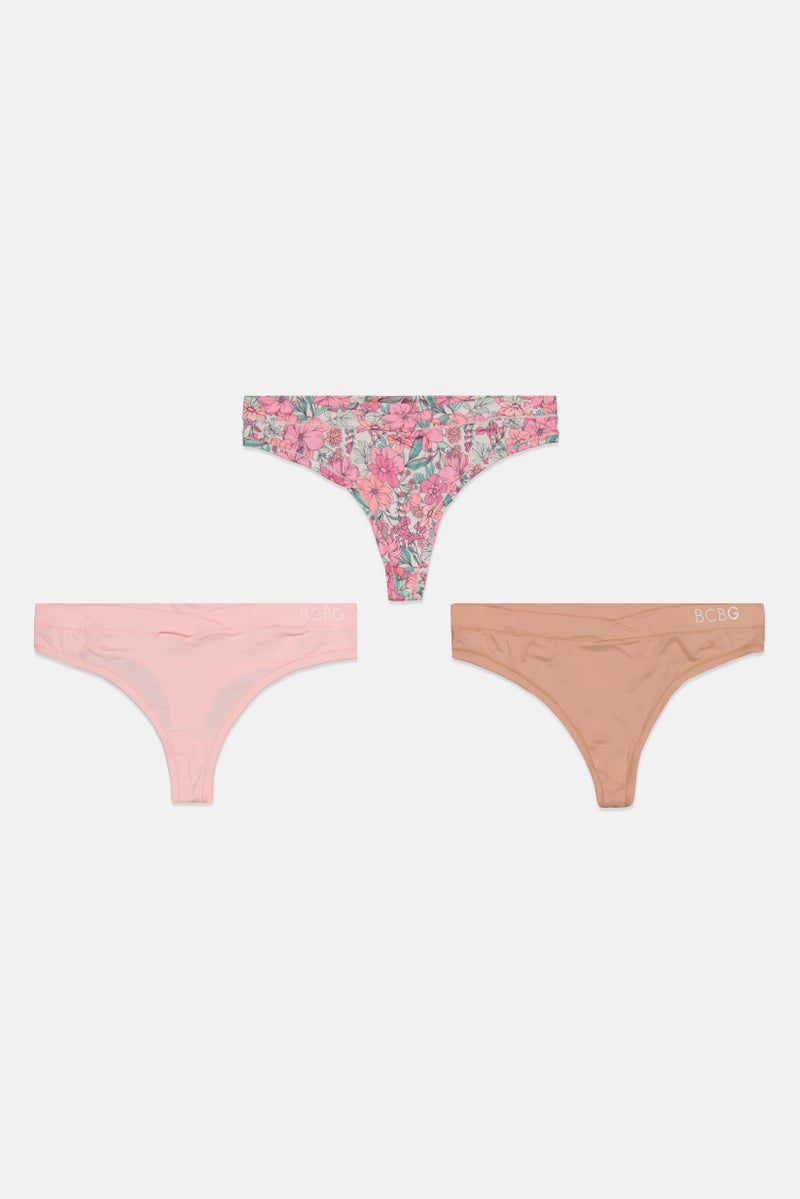 BCBGeneration Women 3 Pcs Floral Print Pull On Panty, Pink - Image 1