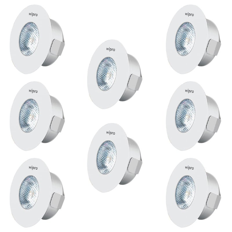 wipro 2 Watt Atom SpotlightCompact and Bright 3000K LED Downlighter White Pack of 8 Standard 4569100000928pk - Image 1