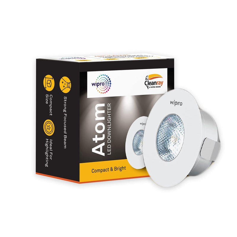 wipro 2 Watt Atom SpotlightCompact and Bright 3000K LED Downlighter White Pack of 8 Standard 4569100000928pk - Image 3