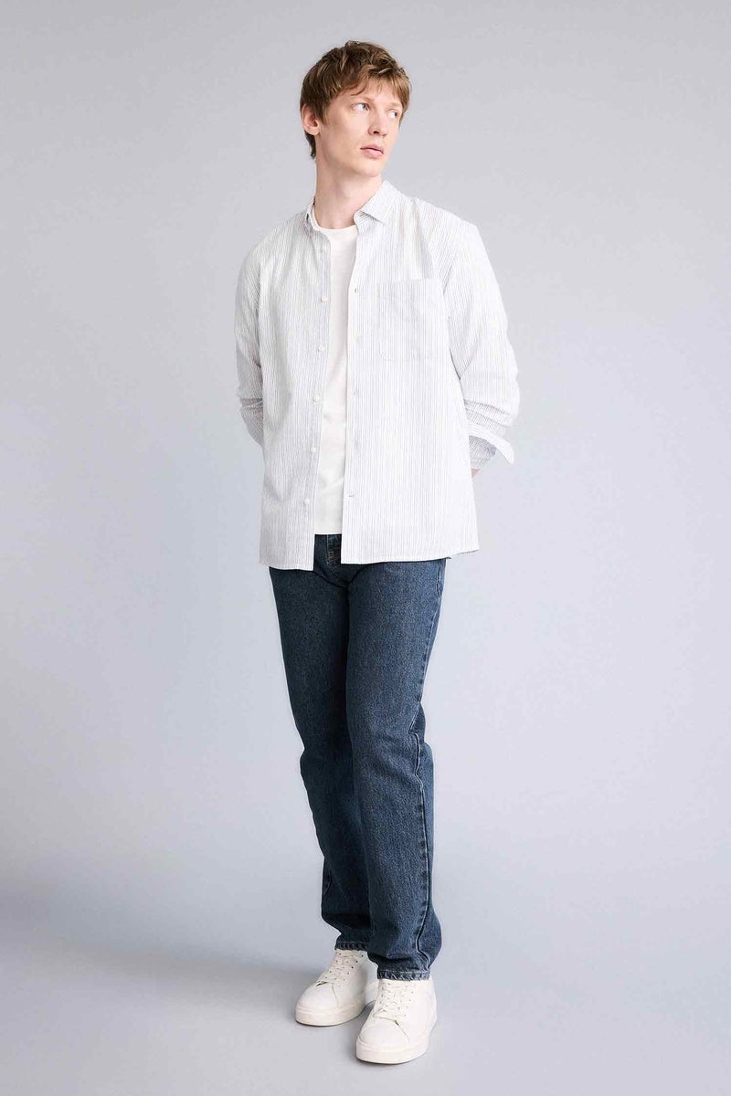 DeFacto Blue Man Mixed Linen Shirt Casual - Image 2