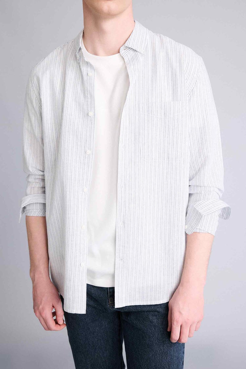 DeFacto Blue Man Mixed Linen Shirt Casual - Image 4