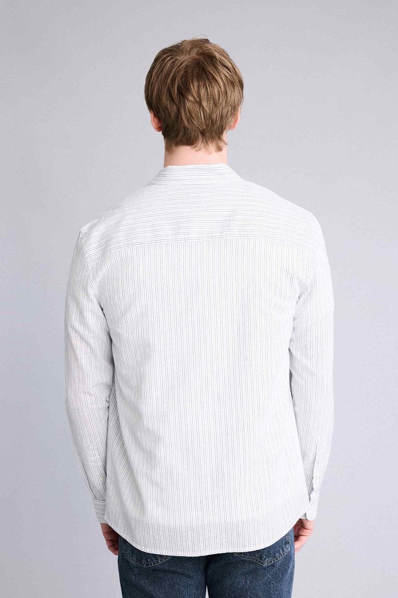 DeFacto Blue Man Mixed Linen Shirt Casual - Image 5