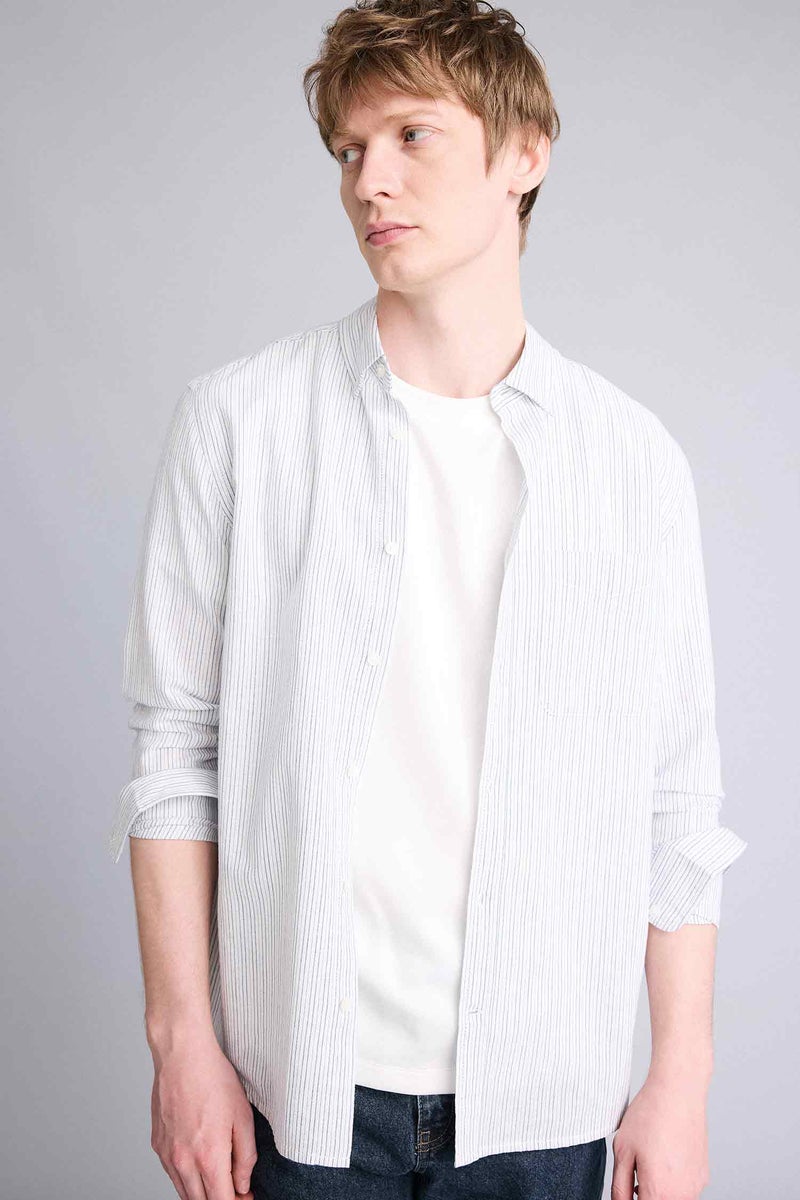 DeFacto Blue Man Mixed Linen Shirt Casual - Image 1