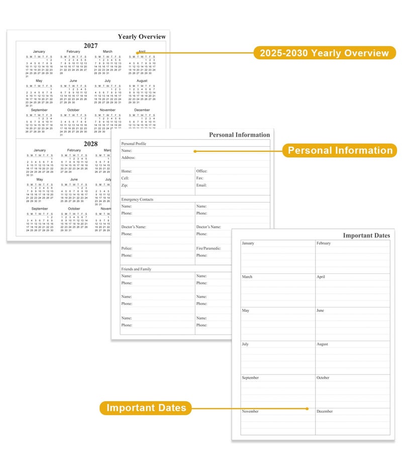 Tuun Fuplan 2026-2030 Monthly Planner - 60 Month PLanner Calendar from January 2026 to December 2030, 5 Year Planner 2026-2030 with Flexible Cover, Inner Pocket, Perfect for Home | School | Office, 8.5" x 11", White Gold Flower - Image 4