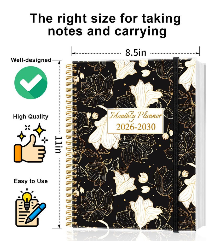 Tuun Fuplan 2026-2030 Monthly Planner - 60 Month PLanner Calendar from January 2026 to December 2030, 5 Year Planner 2026-2030 with Flexible Cover, Inner Pocket, Perfect for Home | School | Office, 8.5" x 11", White Gold Flower - Image 2
