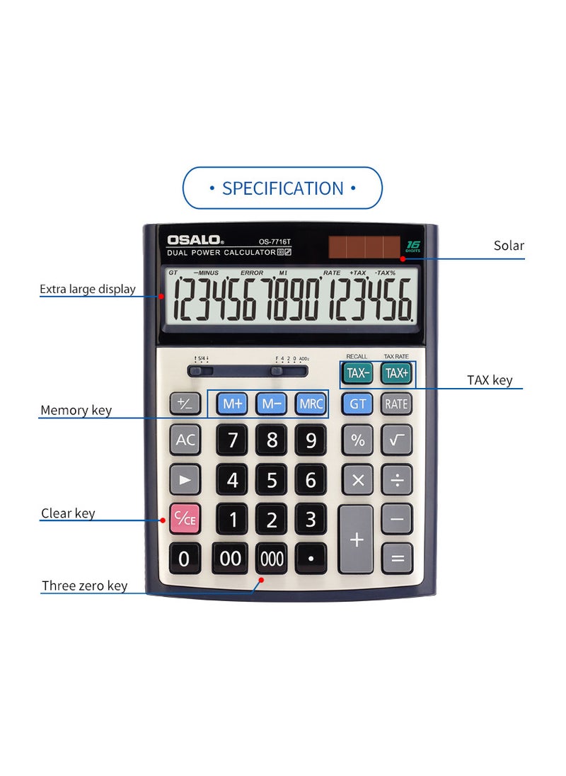 OSALO Osalo 7716T large Display. dual powered Calculator, runs on solar and Battery  - Image 3