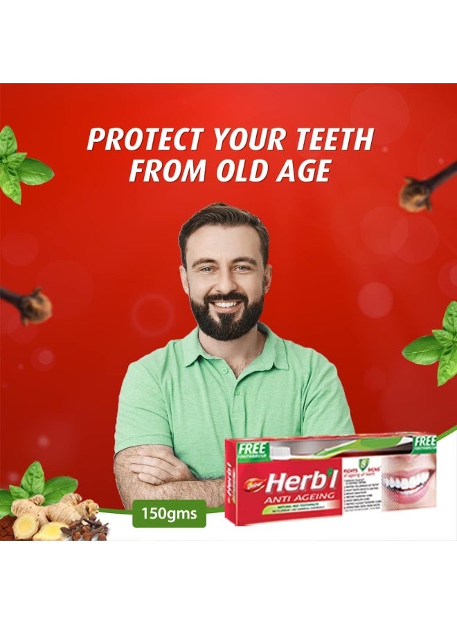 دابر معجون أسنان دابور العشبي الأحمر الطبيعي المضاد للشيخوخة (١٥٠ غرام + فرشاة أسنان) | غني بالكالسيوم والزنجبيل | لصحة اللثة وأسنان قوية | يحارب ٨ علامات لشيخوخة الأسنان - Image 3