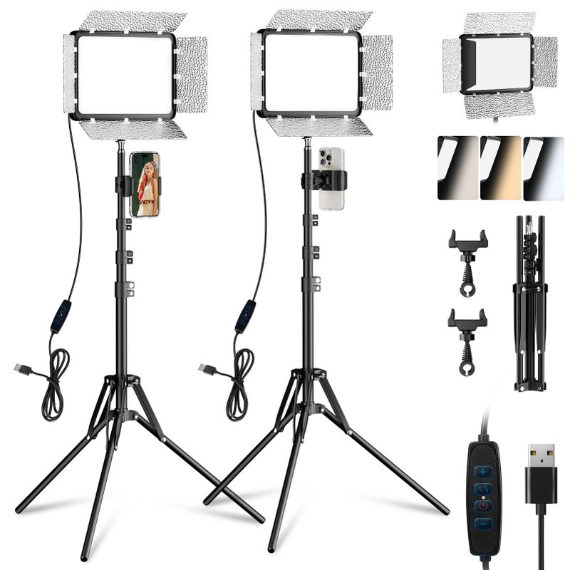 EMART LED Video Light Kit with Phone Holder & Barndoor, 2800-7000K Dimmable Studio Lights for Video Recording, 73'' Height for Live Streaming, YouTube, Vlog, Photography, Content, Podcast, 2-Pack - Image 1