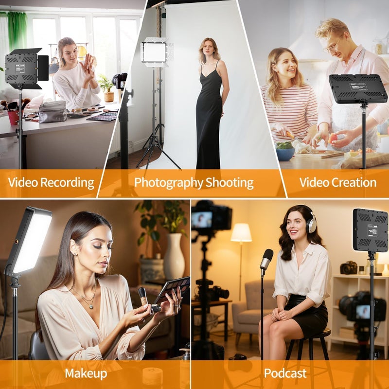 EMART LED Video Light Kit with Phone Holder & Barndoor, 2800-7000K Dimmable Studio Lights for Video Recording, 73'' Height for Live Streaming, YouTube, Vlog, Photography, Content, Podcast, 2-Pack - Image 5