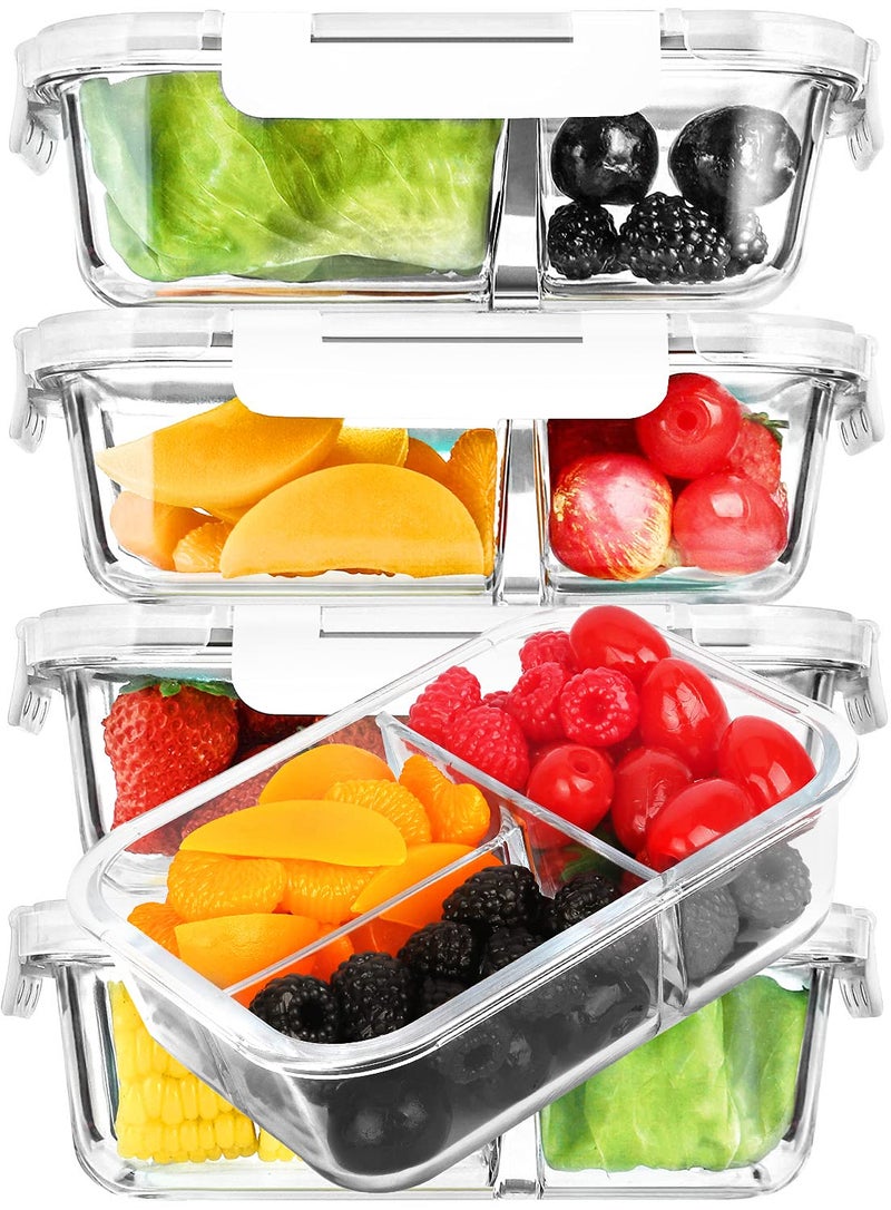 M MCIRCO [5-Pack,36 oz] Glass Meal Prep Containers 3 Compartment with Lids, Glass Lunch Containers,Food Prep Lunch Box,Bento Box, Microwave, Oven, Freezer, Dishwasher (4.5 Cups, White) - Image 1