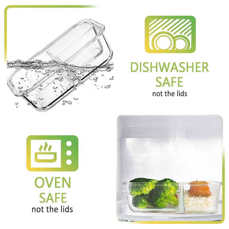 M MCIRCO [5-Pack,36 oz] Glass Meal Prep Containers 3 Compartment with Lids, Glass Lunch Containers,Food Prep Lunch Box,Bento Box, Microwave, Oven, Freezer, Dishwasher (4.5 Cups, White) - Image 4
