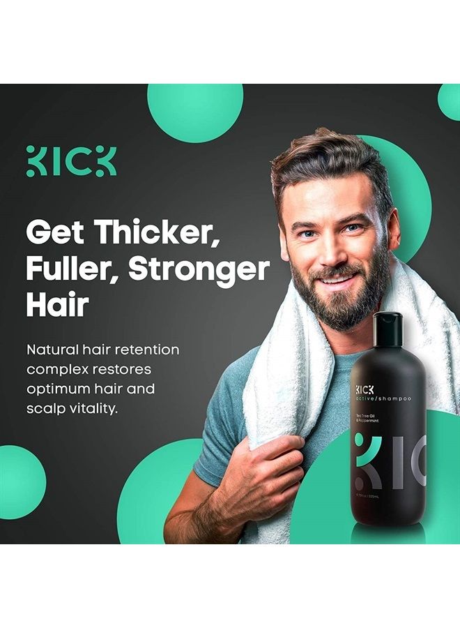 Kick Mens Shampoo - Anti Dandruff Shampoo for Men - Tea Tree Oil and Peppermint Shampoo - Itchy Scalp Shampoo for Thinning Hair - No Sulfates - Natural Shampoo - 509 ml - 17.2 ounces - Image 2