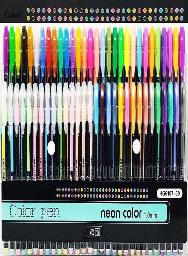 53 Arts 53ARTS 1.0mm Tip Neon Gel Pen Set for Coloring Books, Drawing, and Writing Markers, Multicolor, 60 Pieces Color Glitter Pens - Image 1