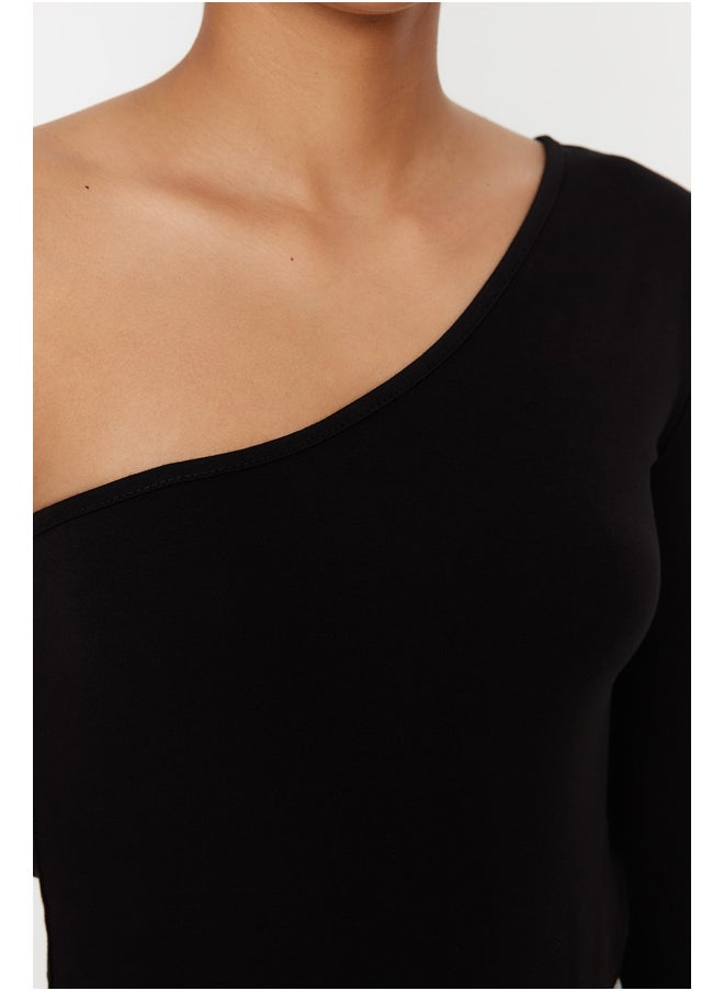 trendyol - Black Single Sleeve Cotton Elastic Knitted Body With Snap Button TWOSS23BD00013 - Image 1