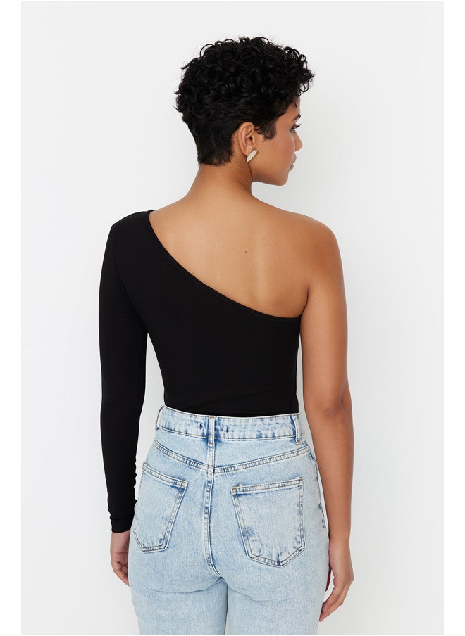 trendyol - Black Single Sleeve Cotton Elastic Knitted Body With Snap Button TWOSS23BD00013 - Image 1