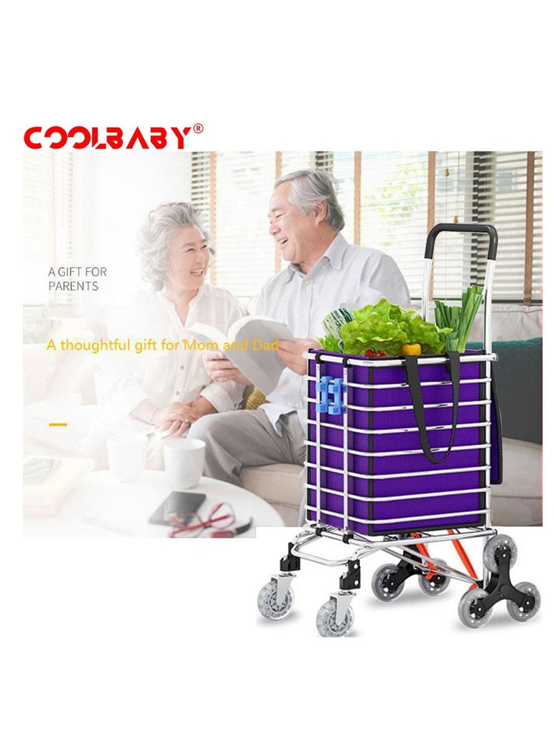 Cool Baby COOLBABY Shopping Carts Family Carts With Cover Oxford Cloth Bags Triangle Wheel,For Parents Old People Out Shopping Purple  - Image 2