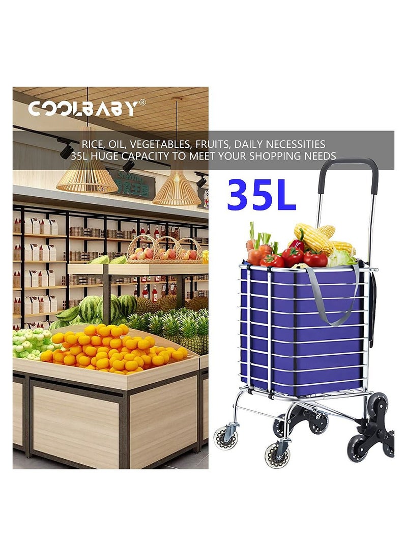 Cool Baby COOLBABY Shopping Carts Family Carts With Cover Oxford Cloth Bags Triangle Wheel,For Parents Old People Out Shopping Purple  - Image 5