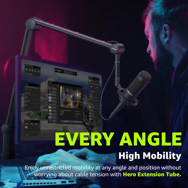 i-XTECH حامل ميكروفون IXTECH مع أنبوب تمديد - ذراع ميكروفون مطورة لـ Shure SM7B MV7 Blue Yeti - حامل ميكروفون مكتبي من الفولاذ المقاوم للصدأ - ذراع مقص قابلة للطي لتثبيت الميكروفون للبودكاست والألعاب - Image 5