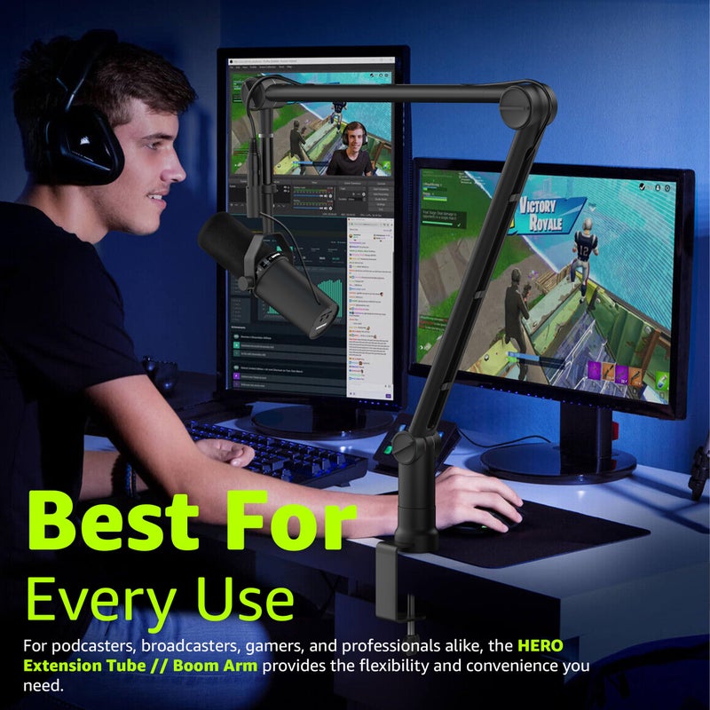 i-XTECH حامل ميكروفون IXTECH مع أنبوب تمديد - ذراع ميكروفون مطورة لـ Shure SM7B MV7 Blue Yeti - حامل ميكروفون مكتبي من الفولاذ المقاوم للصدأ - ذراع مقص قابلة للطي لتثبيت الميكروفون للبودكاست والألعاب - Image 2