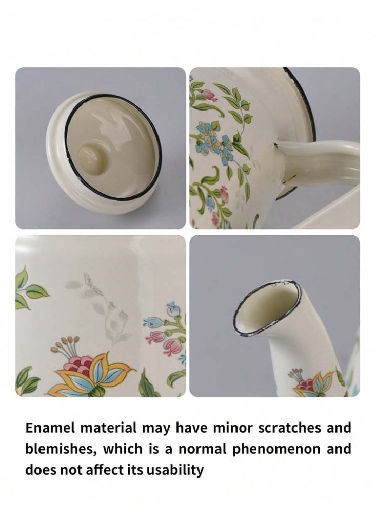 إبريق قهوة مطلي بالمينا بنقشة زهور بسعة 1.1 لتر – غلاية فولاذية سميكة بطبقة مينا مع فوهة طويلة ومقبض مقاوم للحرارة، بتصميم تقليدي بالألوان الأحمر والأزرق، مناسب لتحضير القهوة والشاي والماء، يعمل على مواقد الحث والغاز، أداة مطبخ أنيقة - Image 4