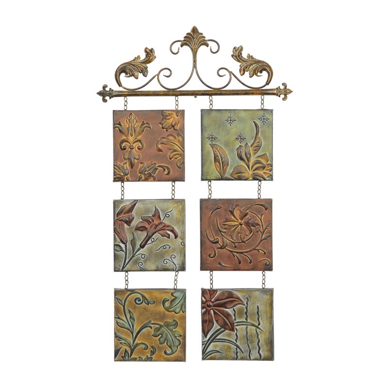 Deco 79 Deco 79 Metal Floral Home Wall Decor Embossed Wall Sculpture with 6 Suspended Panels and Scroll Details Wall Art 23 x 1 x 40 Multi Colored 
