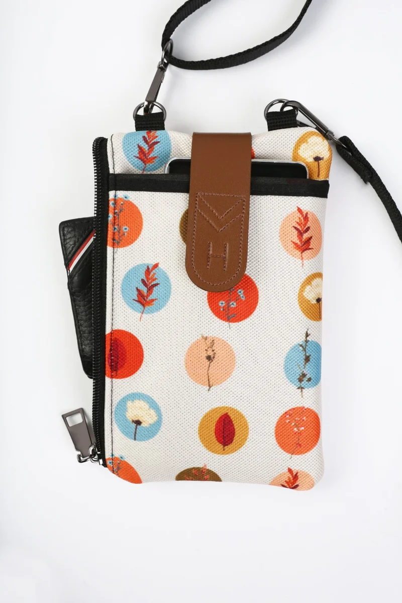 Hamur Dough Women's Cross Strap Wallet with Phone Compartment Shoulder Bag Leather Cover Bloom