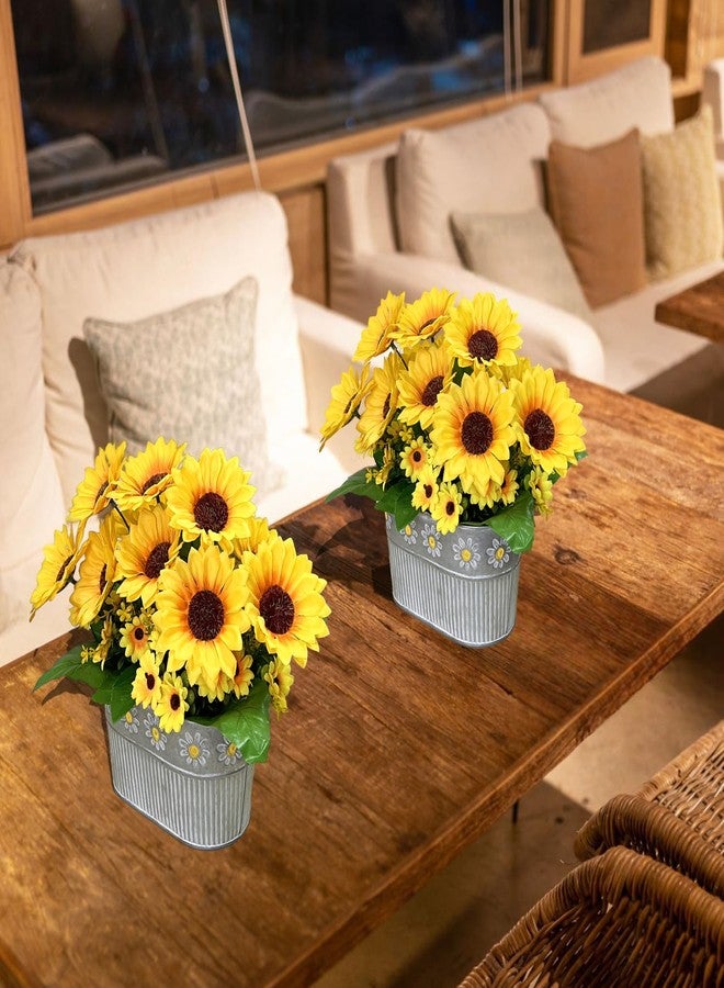hopeme Artificial Flowers Fake Sunflowers in Pot, Faux Silk Flowers Floral Table Centerpiece Decoration, Rustic Potted Greenery for Farmhouse Home Décor - Image 5