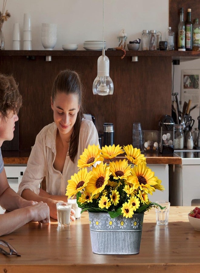 hopeme Artificial Flowers Fake Sunflowers in Pot, Faux Silk Flowers Floral Table Centerpiece Decoration, Rustic Potted Greenery for Farmhouse Home Décor - Image 3