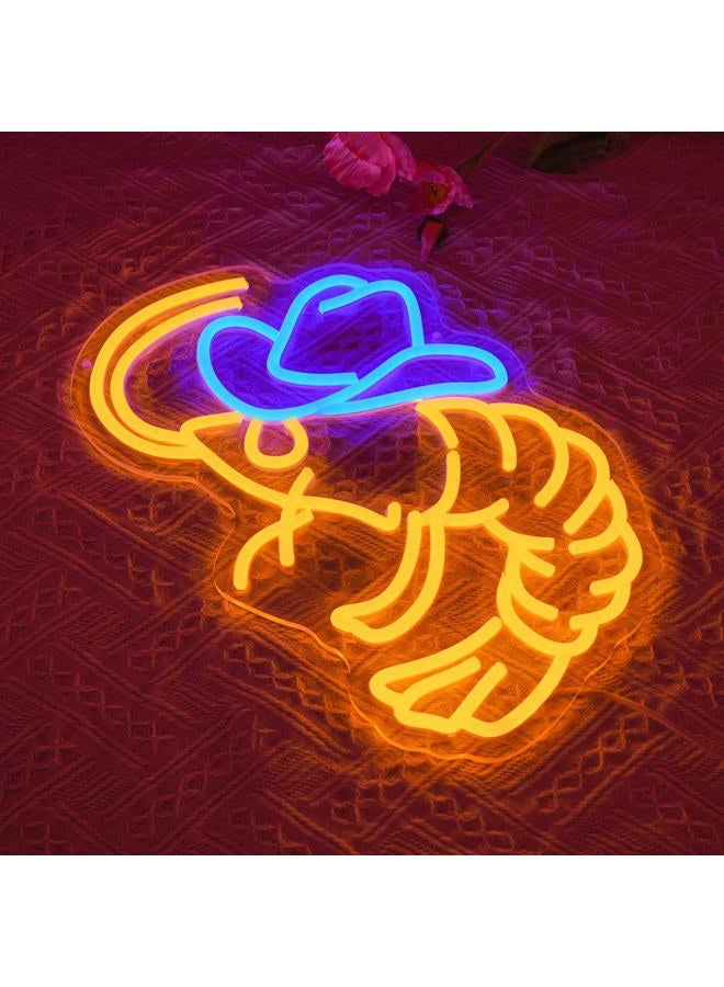 LULANMP Cowboy Shrimp Neon Sign for Wall Decor, USB Powered Shrimp Neon Light Wall Art, Seafood LED Light Up Sign for Seafood Restaurants, Pub, Store, Man Cave - Image 2