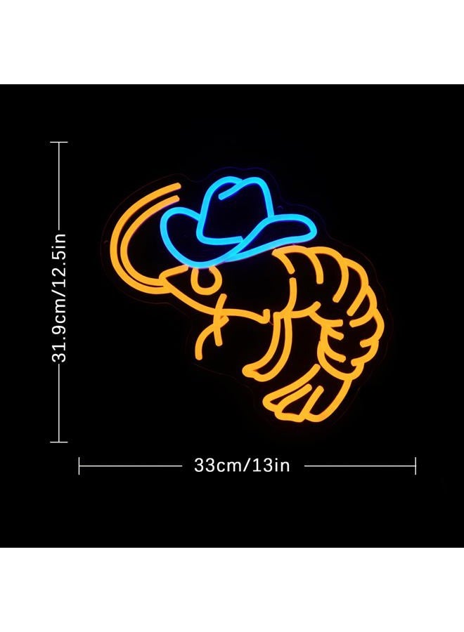 LULANMP Cowboy Shrimp Neon Sign for Wall Decor, USB Powered Shrimp Neon Light Wall Art, Seafood LED Light Up Sign for Seafood Restaurants, Pub, Store, Man Cave - Image 3