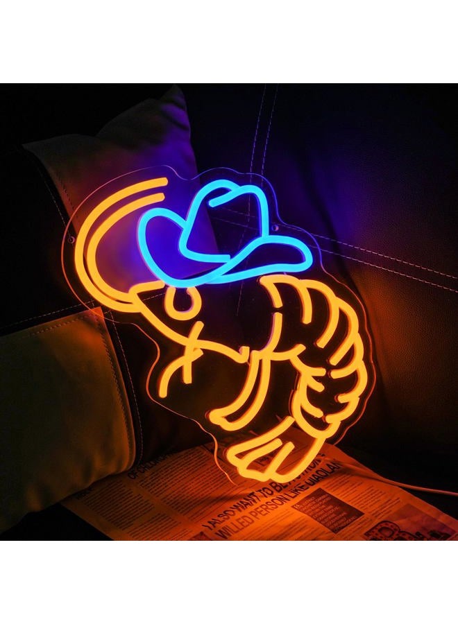 LULANMP Cowboy Shrimp Neon Sign for Wall Decor, USB Powered Shrimp Neon Light Wall Art, Seafood LED Light Up Sign for Seafood Restaurants, Pub, Store, Man Cave - Image 4