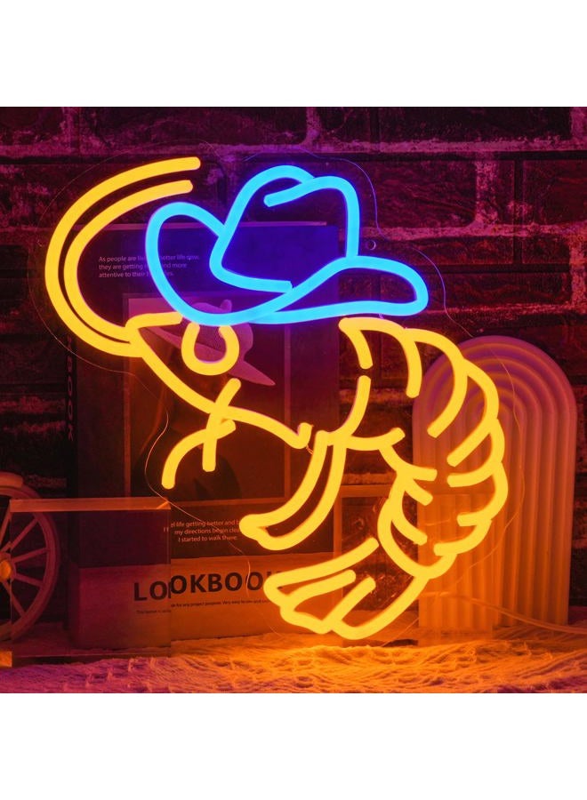 LULANMP Cowboy Shrimp Neon Sign for Wall Decor, USB Powered Shrimp Neon Light Wall Art, Seafood LED Light Up Sign for Seafood Restaurants, Pub, Store, Man Cave - Image 1