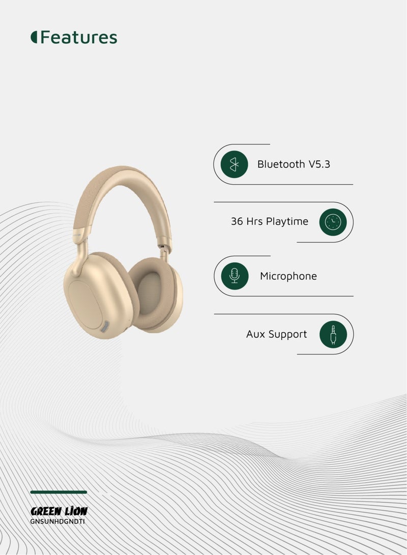 GREEN LION Sunstone Wireless Headphone / AUX Support / Microphone /Bluetooth V5.3 / 10m Range / 36 hours Playing Time/ Music / Calls / Comfortable Headphone - Desert Titanium - Image 3