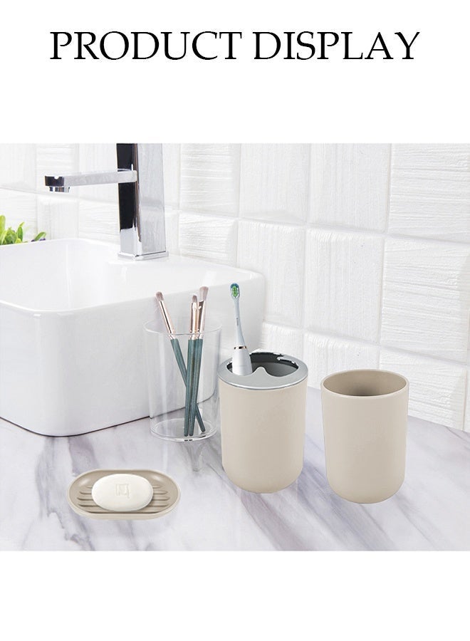 DUNISO 6 Pieces of Bathroom Accessories Set，Plastic Gift Set，Smooth Circular Electroplated Bathroom Set，With Trash Can, Soap Dish, Toilet Brush, Mouthwash Cup, Lotion Bottle, Toothbrush Holder，Off White - Image 4