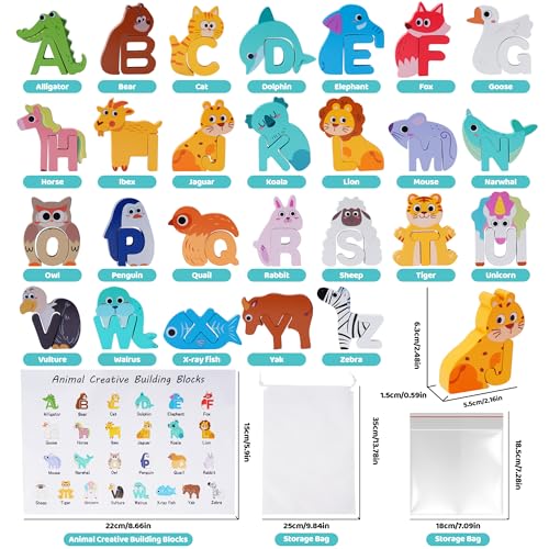 Melofaver Wooden Toddler Puzzles Montessori Toys ABC Alphabet Puzzle for Kids Ages 35 Cute Animal Shape Letters Matching Game Preschool Learning Educational Toys Gift for Girls Boys 3 4 5 Years Old - Image 5
