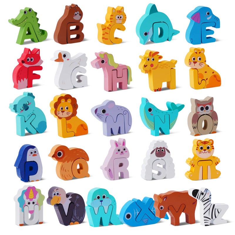 Melofaver Wooden Toddler Puzzles Montessori Toys ABC Alphabet Puzzle for Kids Ages 35 Cute Animal Shape Letters Matching Game Preschool Learning Educational Toys Gift for Girls Boys 3 4 5 Years Old - Image 3