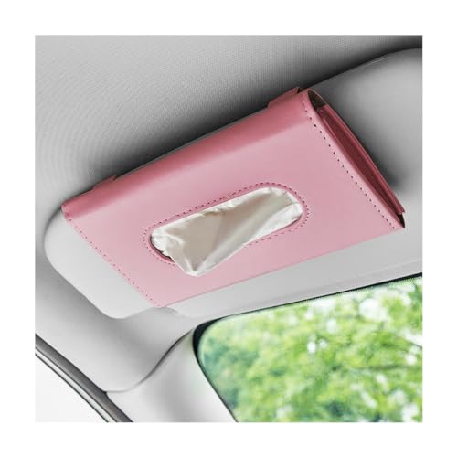 Ohleats Car Tissue Holder Leather Sun Visor Napkin Holder Auto Backseat Tissue Mask Case Dispenser for Most Vehicles Universal Interior Car Accessories Hanging Tissues Pink - Image 1