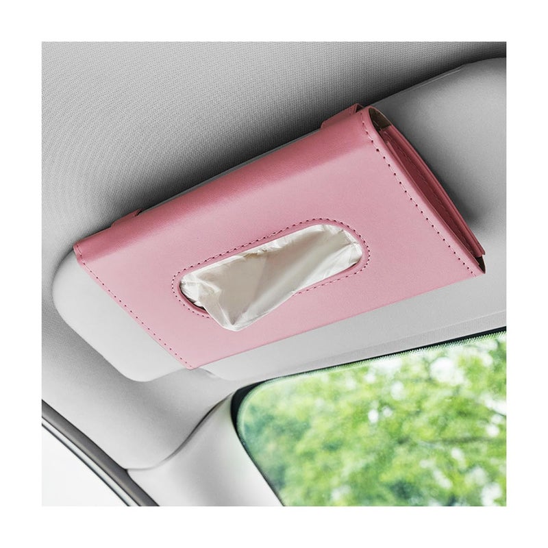 Ohleats Car Tissue Holder Leather Sun Visor Napkin Holder Auto Backseat Tissue Mask Case Dispenser for Most Vehicles Universal Interior Car Accessories Hanging Tissues Pink - Image 3