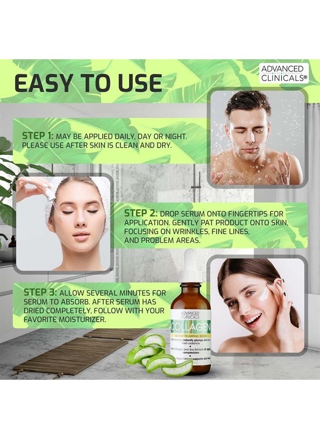 Advanced Clinicals Collagen Face Serum Skin Care Anti Aging Moisturizer For Skin Tightening, Brightening & Hydrating. Facial Collagen Peptide Booster Helps Smooth & Plump Dry Skin, 1.75 Fl Oz, 2-Pack 